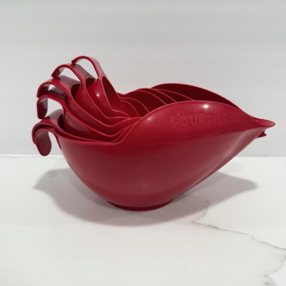 Randy Kaas POURfect 6 Piece Set Mixing Measuring Nesting Bowls Cups and ML Red - Picture 1 of 11